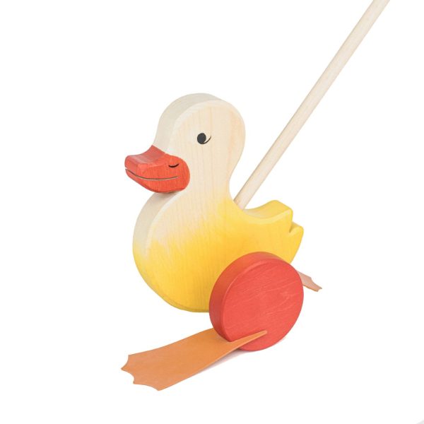 Wooden Walking duck Pushing stick Wooden toy Woolskins Tarnawa